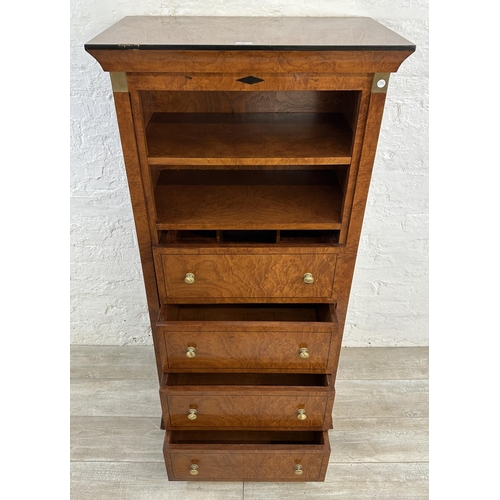 28 - A Victorian style inlaid burr walnut effect secretaire bookcase - approx. 145cm high x 74cm wide x 4... 