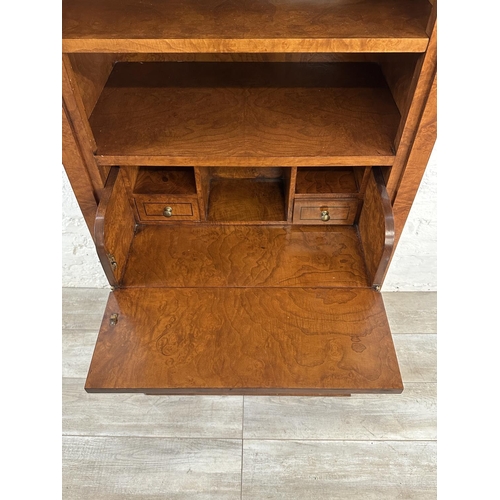 28 - A Victorian style inlaid burr walnut effect secretaire bookcase - approx. 145cm high x 74cm wide x 4... 