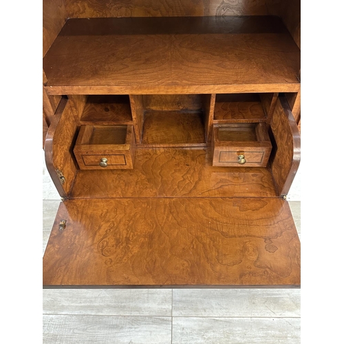 28 - A Victorian style inlaid burr walnut effect secretaire bookcase - approx. 145cm high x 74cm wide x 4... 