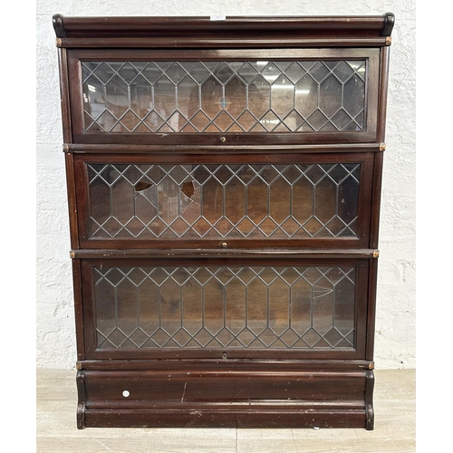 3 - An early 20th century Globe-Wernicke mahogany and lead glazed three section stacking bookcase - appr... 