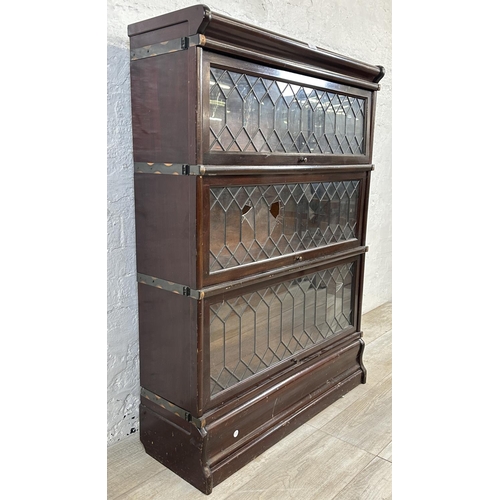 3 - An early 20th century Globe-Wernicke mahogany and lead glazed three section stacking bookcase - appr... 