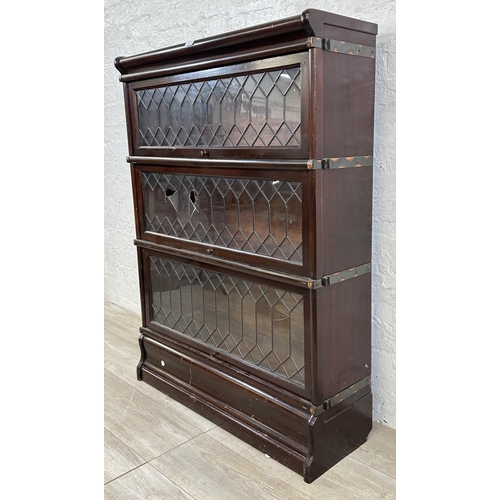 3 - An early 20th century Globe-Wernicke mahogany and lead glazed three section stacking bookcase - appr... 