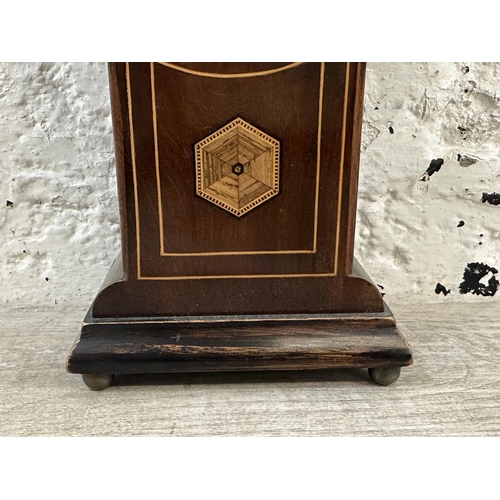 35 - An early 20th century French inlaid mahogany cased mantel clock - approx. 24cm high x 13cm wide x 9c... 