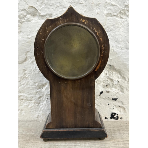 35 - An early 20th century French inlaid mahogany cased mantel clock - approx. 24cm high x 13cm wide x 9c... 