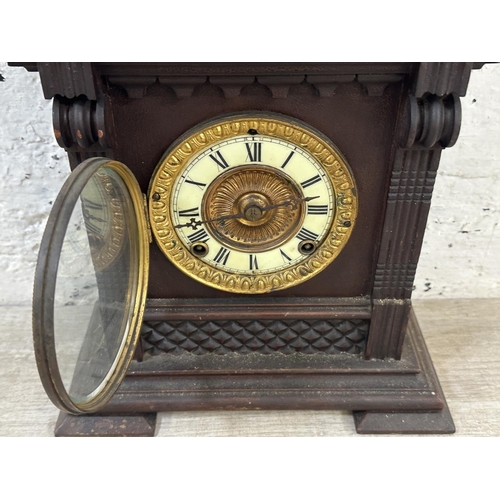 54 - A late 19th/early 20th century Ansonia Clock Company of New York mahogany cased chiming mantel clock... 