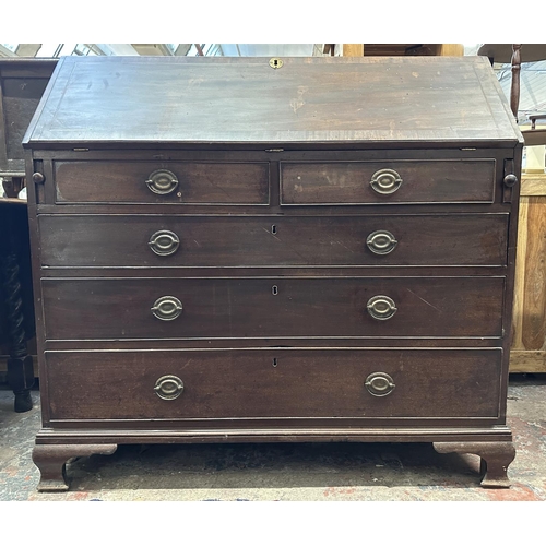 55 - A George III inlaid mahogany bureau - approx. 110cm high x 114cm wide x 53cm deep