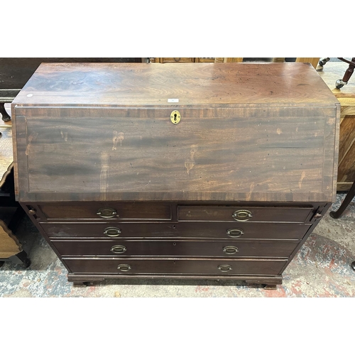 55 - A George III inlaid mahogany bureau - approx. 110cm high x 114cm wide x 53cm deep