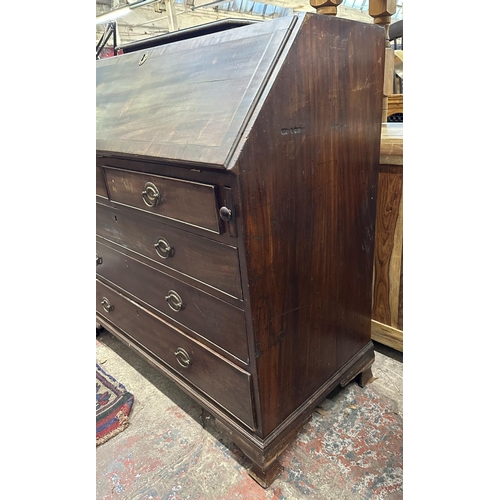 55 - A George III inlaid mahogany bureau - approx. 110cm high x 114cm wide x 53cm deep