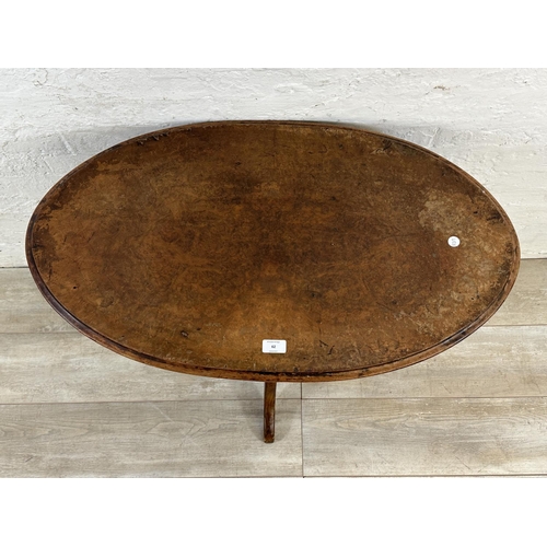 62 - A Victorian burr walnut pie crust edge oval tripod side table - approx. 71cm high x 85cm wide x 49cm... 