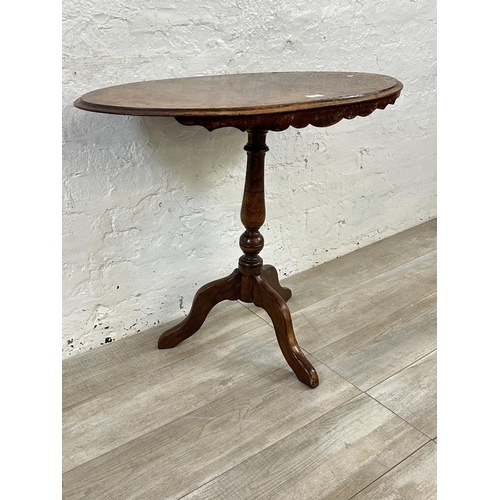 62 - A Victorian burr walnut pie crust edge oval tripod side table - approx. 71cm high x 85cm wide x 49cm... 