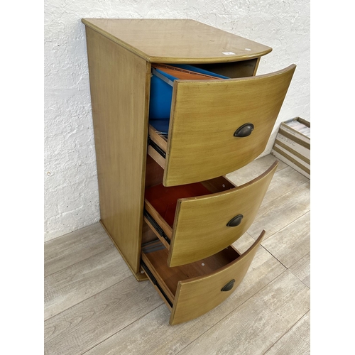 75 - A modern beech effect three drawer filing cabinet - approx. 101cm high x 48cm wide x 49cm deep