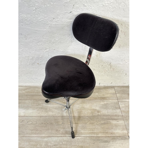 81 - A Gibraltar Hardware suede and faux leather adjustable drum throne with double braced tripod base