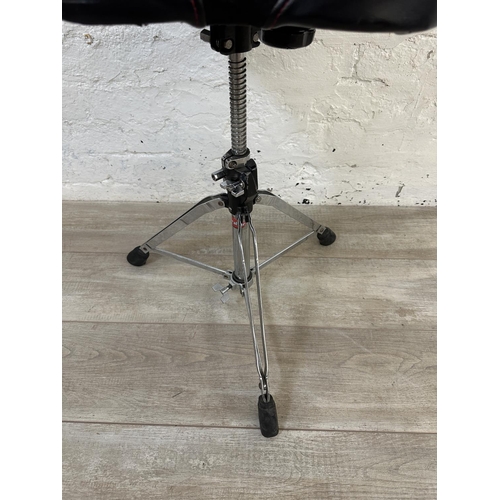 81 - A Gibraltar Hardware suede and faux leather adjustable drum throne with double braced tripod base