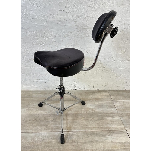 81 - A Gibraltar Hardware suede and faux leather adjustable drum throne with double braced tripod base