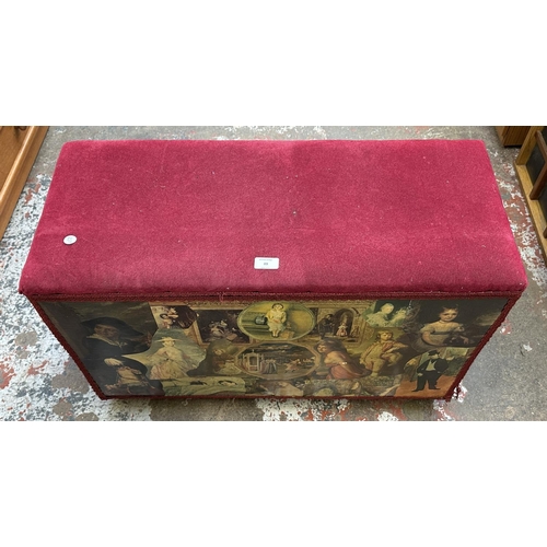 89 - A mid 20th century fabric upholstered and decoupage blanket box - approx. 53cm high x 80cm wide x 34... 