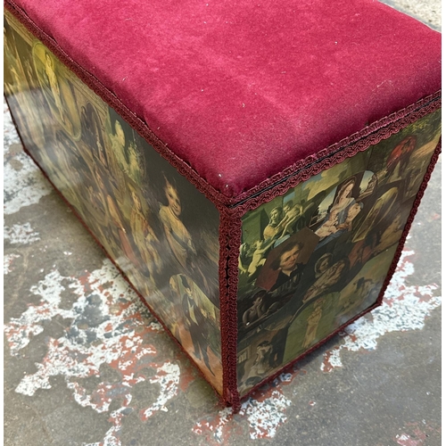 89 - A mid 20th century fabric upholstered and decoupage blanket box - approx. 53cm high x 80cm wide x 34... 