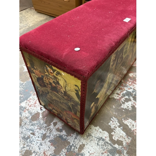 89 - A mid 20th century fabric upholstered and decoupage blanket box - approx. 53cm high x 80cm wide x 34... 