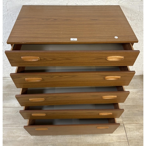 91 - A Schreiber teak effect chest of drawers - approx. 93cm high x 75cm wide x 43cm deep