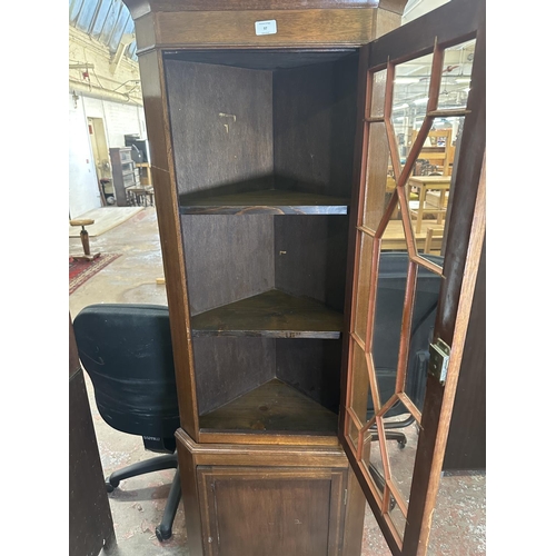 97 - A Georgian style inlaid mahogany astral glazed free standing corner display cabinet - approx. 187cm ... 