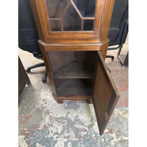 97 - A Georgian style inlaid mahogany astral glazed free standing corner display cabinet - approx. 187cm ... 