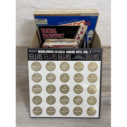 777 - One box approx. eighty vinyl records consists of 7 inch and 12 inch includes Elvis Presley 'Worldwid... 