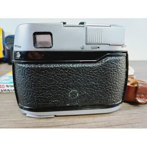 701 - Eight items to include cased Kyocera Yashica DF-10 compact 35mm camera, cased Samsung Digimax Cyber ... 