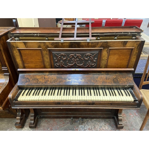 164 - A Victorian Joseph Wallis & Son Ltd of London walnut cased upright iron grand piano - approx. 129cm ... 