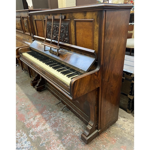 164 - A Victorian Joseph Wallis & Son Ltd of London walnut cased upright iron grand piano - approx. 129cm ... 