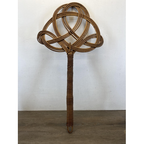 670 - Various collectables to include mid 20th century wicker carpet beater, Rosenthal ceramic blue and wh... 