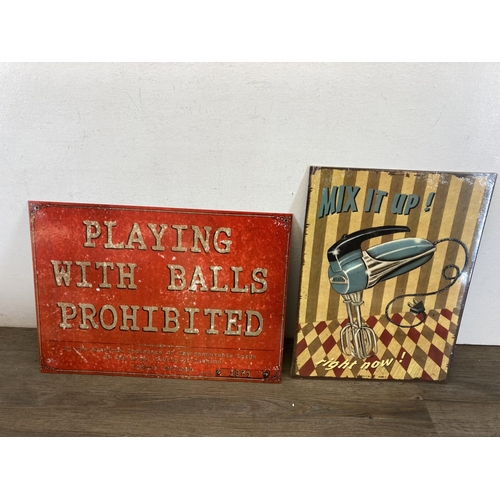 668 - Various collectables to include mid 20th century style aluminium signs, mid 20th century Empire Aris... 