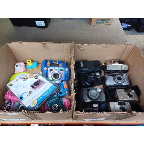 708 - Two boxes, one containing a collection of Samsung compact cameras and one containing a collection of... 