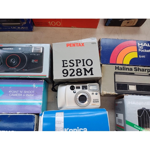 728 - A collection of boxed cameras to include Olympus AZ-3000 Superzoom, Konica Z-UP80E, Olympus Trip AFS... 