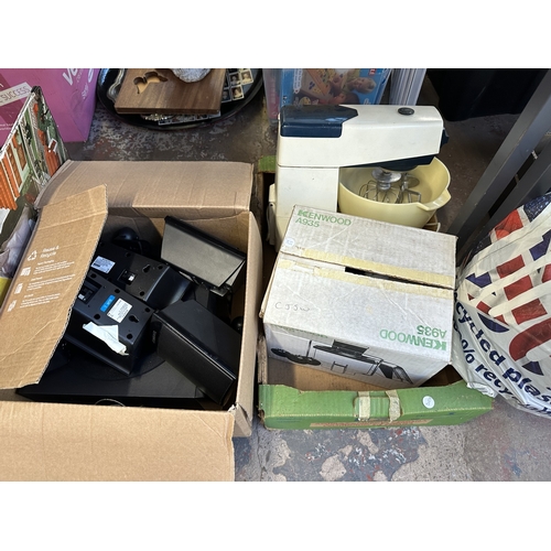 987 - Ten boxes containing Epson Picture Mate printer, Boots P122 Dual Cine Projector, Kenwood Chef mixer,... 