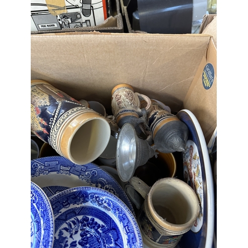 990 - Three boxes containing West German miniature vase, Alfred Meakin ceramics, Royal Doulton Tennyson ce... 