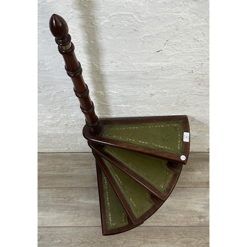 14 - A set of 19th century style mahogany and green leather spiral library steps - approx. 110cm high