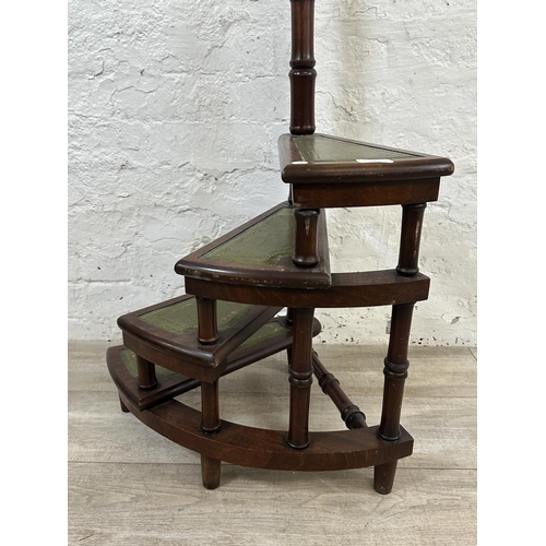 14 - A set of 19th century style mahogany and green leather spiral library steps - approx. 110cm high