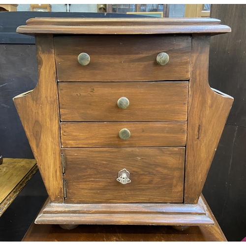 140 - Three pieces of furniture, two early 20th century oak circular top stools - approx. 49cm high x 35cm... 