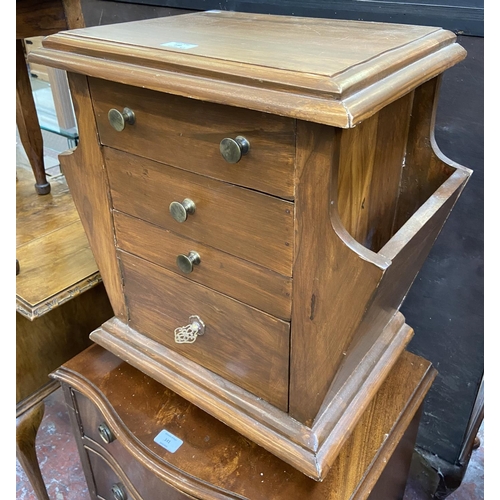 140 - Three pieces of furniture, two early 20th century oak circular top stools - approx. 49cm high x 35cm... 