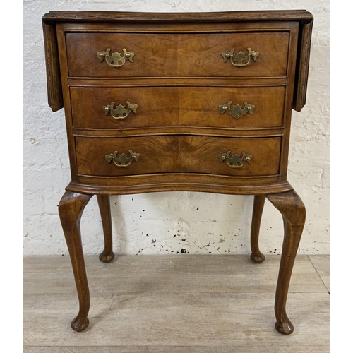 142 - A Queen Anne style walnut drop leaf chest of drawers - approx. 78cm high x 90cm wide x 36cm deep