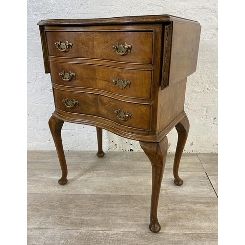 142 - A Queen Anne style walnut drop leaf chest of drawers - approx. 78cm high x 90cm wide x 36cm deep