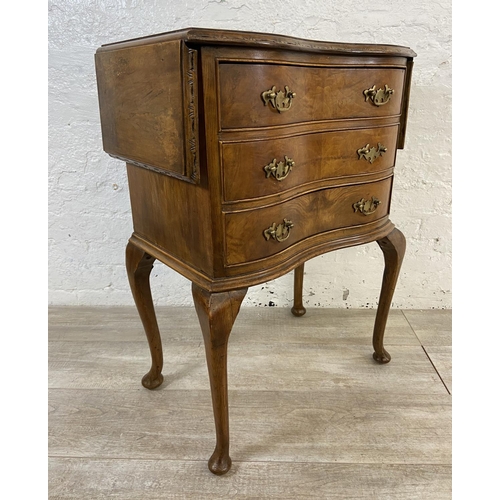 142 - A Queen Anne style walnut drop leaf chest of drawers - approx. 78cm high x 90cm wide x 36cm deep