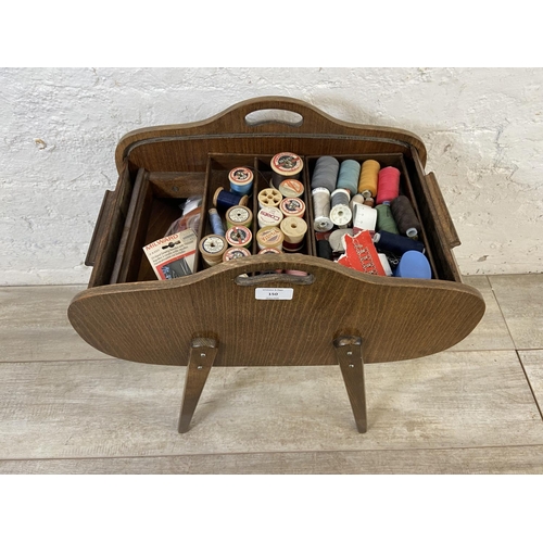 150 - A mid 20th century beech tambour roll top sewing box - approx. 54cm high x 27cm wide x 46cm deep