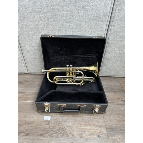 763 - A cased Blessing Scholastic cornet with Blessing 4B mouthpiece