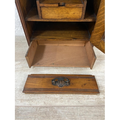 158 - An Arts & Crafts oak and copper wall mountable smoker's cabinet - approx. 39cm high x 32cm wide x 20... 