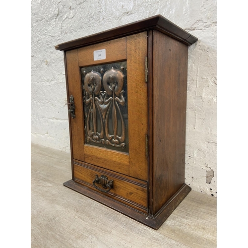 158 - An Arts & Crafts oak and copper wall mountable smoker's cabinet - approx. 39cm high x 32cm wide x 20... 