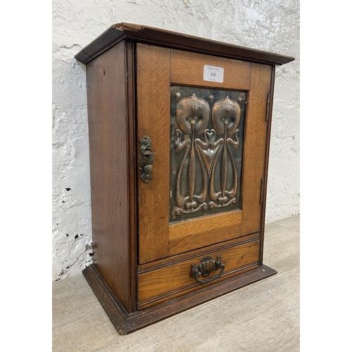 158 - An Arts & Crafts oak and copper wall mountable smoker's cabinet - approx. 39cm high x 32cm wide x 20... 