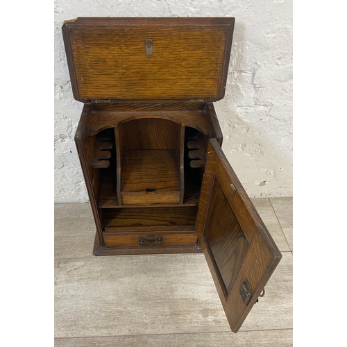 158 - An Arts & Crafts oak and copper wall mountable smoker's cabinet - approx. 39cm high x 32cm wide x 20... 