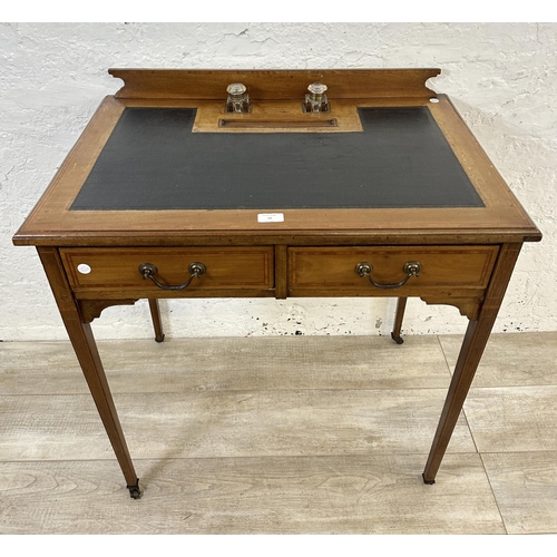 16 - An Edwardian inlaid mahogany writing desk - approx. 83cm high x 75cm wide x 51cm deep