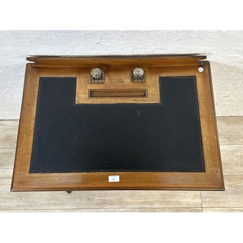 16 - An Edwardian inlaid mahogany writing desk - approx. 83cm high x 75cm wide x 51cm deep