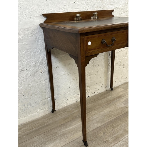 16 - An Edwardian inlaid mahogany writing desk - approx. 83cm high x 75cm wide x 51cm deep